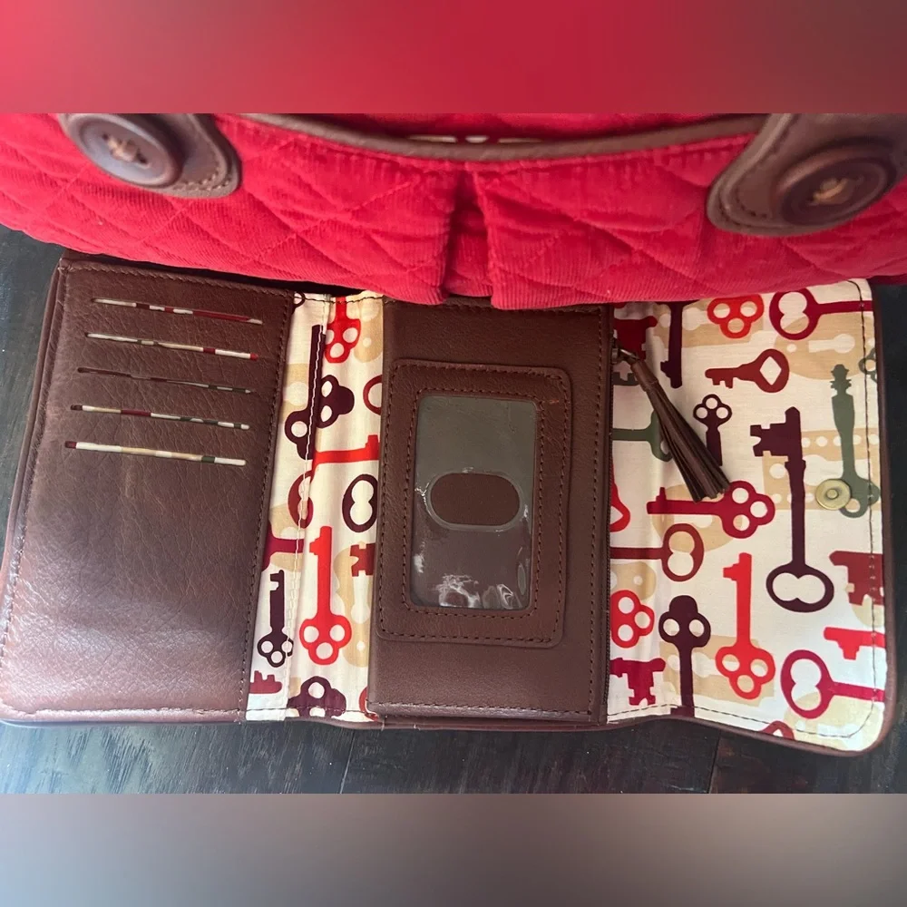 VTG Vera Bradley Red Quilted Corduroy Satchel & Matching Wallet Equestrian/Prep